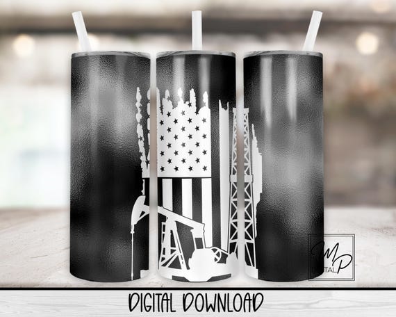Oilfield 20oz Skinny Tumbler Sublimation Design, Pumpjack Flag PNG Download, Tumbler PNG Sublimation, Tumbler Waterslide Commercial Use