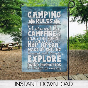 Règlement du camping drapeau design en sublimation, drapeau de camping pour camping-car, téléchargement numérique, modèle de sublimation, les meilleurs souvenirs