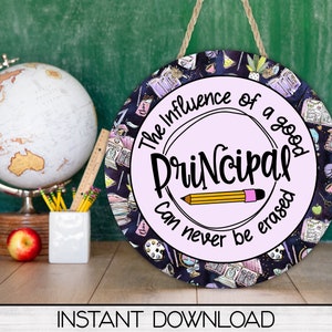 School Principal Round Door Sign Sublimation Design Download, Wreath Sign, Badge Reel PNG, Commercial Use