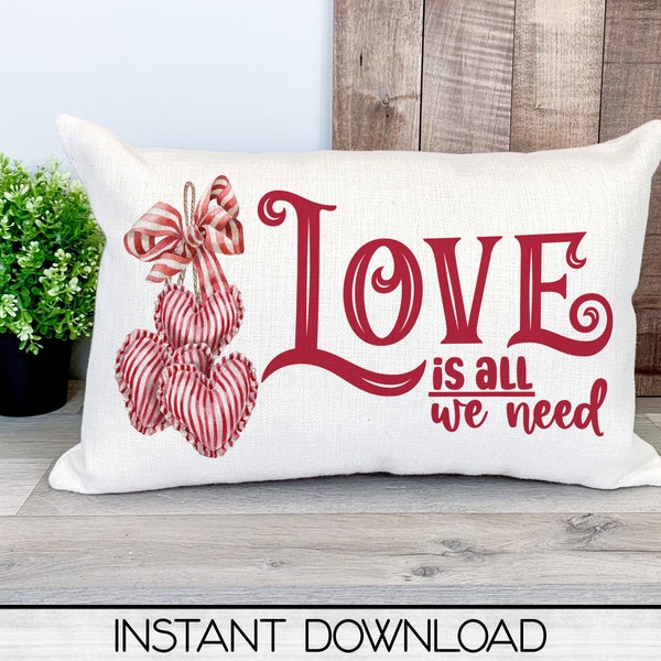 Valentine's Day Lumbar Pillow Cover PNG Sublimation Design, Pillow Case Digital Download