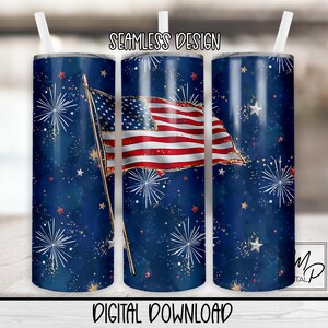 Patriotic July 4th 20 oz Skinny Tumbler Sublimation Design, Instant Digital Download PNG, Straight and Tapered Tumbler Wrap PNG, USA Flag