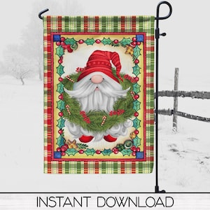 Christmas Gnome Garden Flag for Sublimation Design Download, Santa Yard or Porch Flag Digital Download