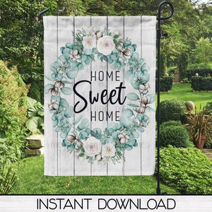 Farmhouse Garden Flag Sublimation Digital Design Download, Cotton Boll Wreath, Printable Art, Instant Download, Sublimation Graphics