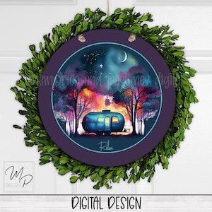 Camping Door Sign PNG, Digital Download for Sublimation, Round RV Camper Door Hanger PNG