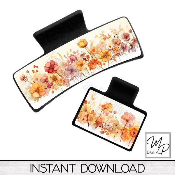 Fall Floral PNG Design for Sublimation of Hair Clips, Digital Design Download, Commercial Use