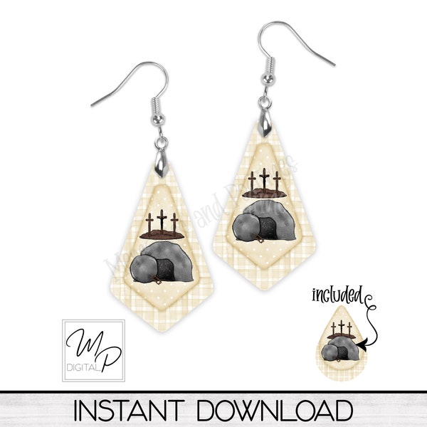Christian Easter Geometric Drop Earring PNG Design for Sublimation, Teardrop Earring Design Included, Digital Download, Commercial Use