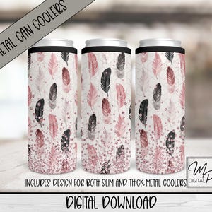 Feather Can Cooler PNG Design for Slim & Thick Can Cooler Wrap, Seamless Can Tumbler Wrap PNG, Duozie Sublimation Download