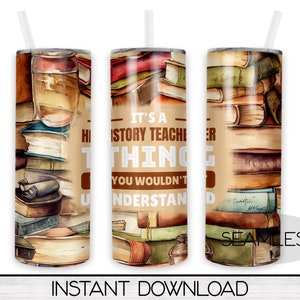 Geschichte Lehrer 20 Unzen Skinny Becher PNG digitales Design für Sublimation, Waterslide Download, männlicher Lehrer, Tumbler Wrap