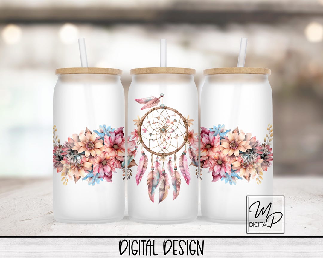Dreamcatcher 16oz Glass Can Wrap PNG, Glass Tumbler Sublimation Design ...