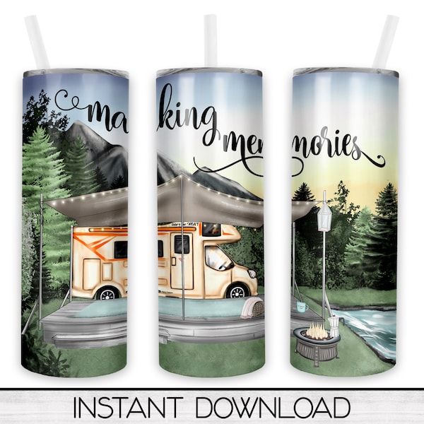 Making Memories RV Camping Waterslide, Sublimation Design Download, Skinny Tumbler Wrap, 20oz Template Class C RV Camper PNG, Commercial Use