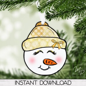 Snowman Head PNG Sublimation Design, Christmas Tree Ornament, Instant Digital Download, Personal and Commercial Use