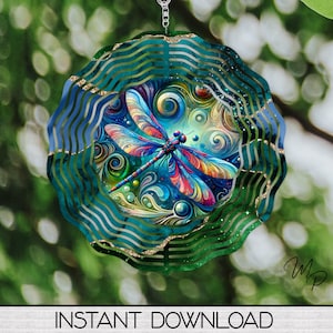 Plantilla de diseño de sublimación Dragonfly Wind Spinner, diseños PNG de sublimación de Windspinner redondo de 10 pulgadas