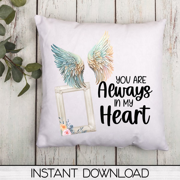Angel Wings Memorial Square Pillow Cover PNG Sublimation Design, Digital Download