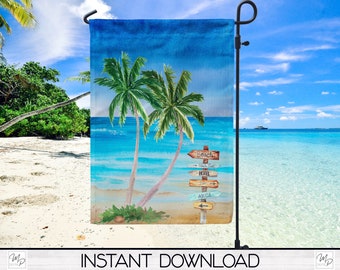 Beach Garden Flag PNG Digital Design for Sublimation of Yard Decor