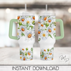 Daisies Floral 40oz Tumbler Wrap - PNG Tumbler Design Sublimation - Digital Designs Downloads - Utilisation commerciale