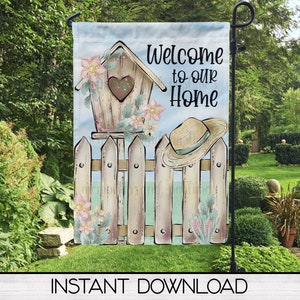 Garden Flag Sublimation Digital Design Download, Welcome Birdhouse Printable Art, Instant Download, Sublimation Graphics, Commercial Use