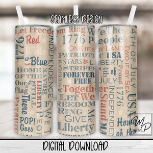 Seamless Patriotic July 4th 20 oz Skinny Tumbler Sublimation Design, Instant Digital Download PNG Straight and Tapered Tumbler Wrap PNG