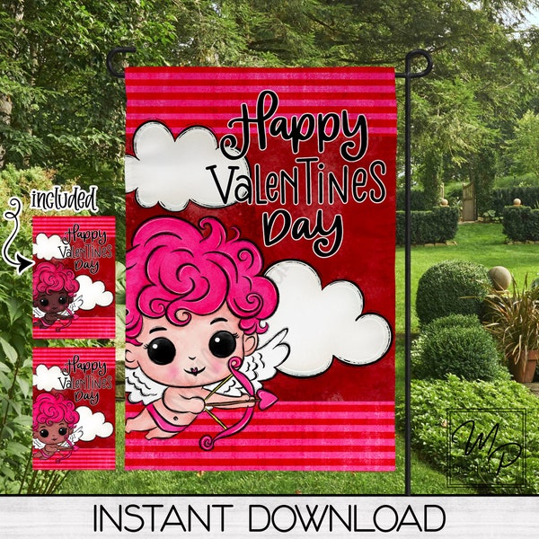 Valentines Day Garden Flag Sublimation Design, Happy Valentines Day Cupid, Garden Flag Valentines Day Digital Download for 12x18 Flag