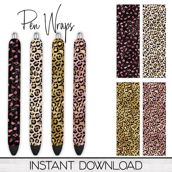 Leopard Print Epoxy Pen Wrap PNG Design Digital Download, Ink Pen Wrap Sublimation Template, Pen Wrap Bundle