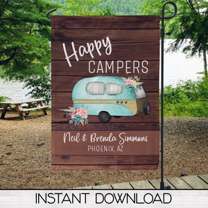 Happy Campers Camping Flag Sublimation Design, DIGITAL DOWNLOAD, Sublimation Template, Personal & Commercial Use