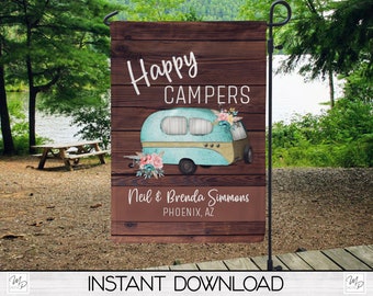 Happy Campers Camping Flag Sublimation Design, DIGITAL DOWNLOAD, Sublimation Template, Personal & Commercial Use