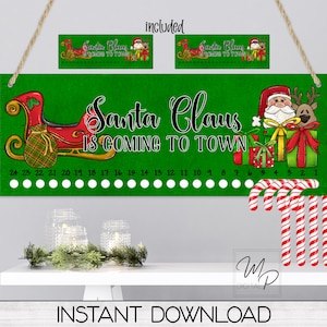 Christmas Santa Candy Cane Countdown Sign PNG Sublimation Digital Download, Candy Cane Holder Advent Calendar
