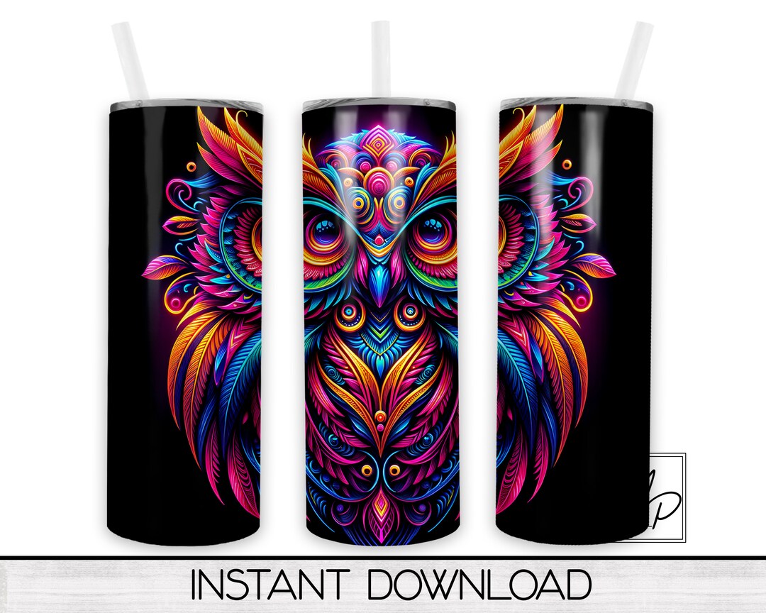 Colorful Owl 20 Oz Skinny Tumbler Sublimation Design, Instant Digital ...