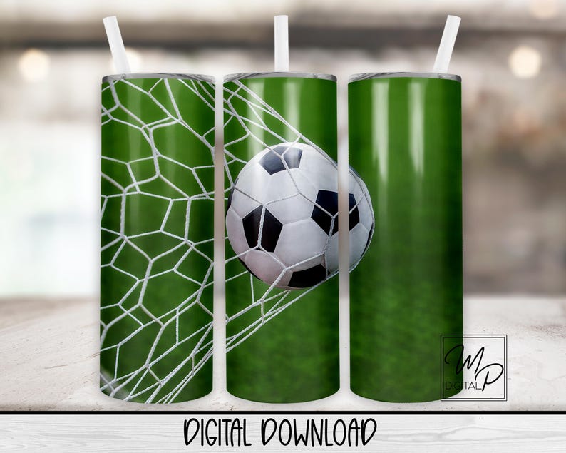 Soccer 20 oz Skinny Tumbler Sublimation Design, Instant Digital Download PNG Straight and Tapered Tumbler Wrap PNG image 1