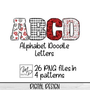 Farmhouse Valentines Day Alphabet for DIY Sublimation Projects, PNG Alphabet Letter Bundle, Alphabet Doodle, Doodle Alpha Sets