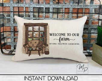 Welcome To Our Farm Lumbar Pillow Cover PNG Sublimation Design, Digital Download