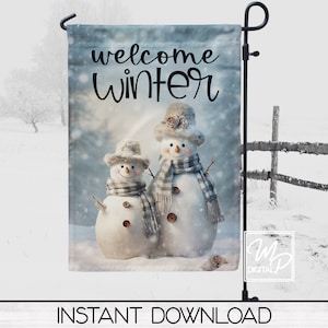 12x18 Garden Flag Sublimation Design, Winter Welcome Snowman, PNG Digital Download