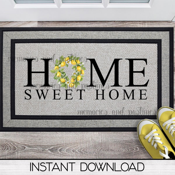 Lemon Home Sweet Home Front Door Mat Sublimation Design Download, Rug PNG, Welcome Rug Design, Doormat PNG