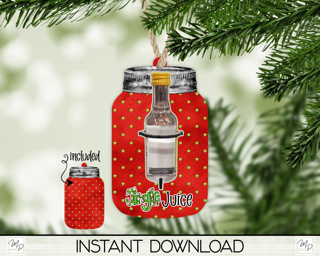 Mason Jar Bottle Holder Christmas Ornament PNG for Sublimation, Jingle