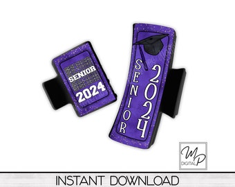 Purple Senior 2024 PNG Design for Sublimation of Hair Clips, Digital Design Download, Commercial Use