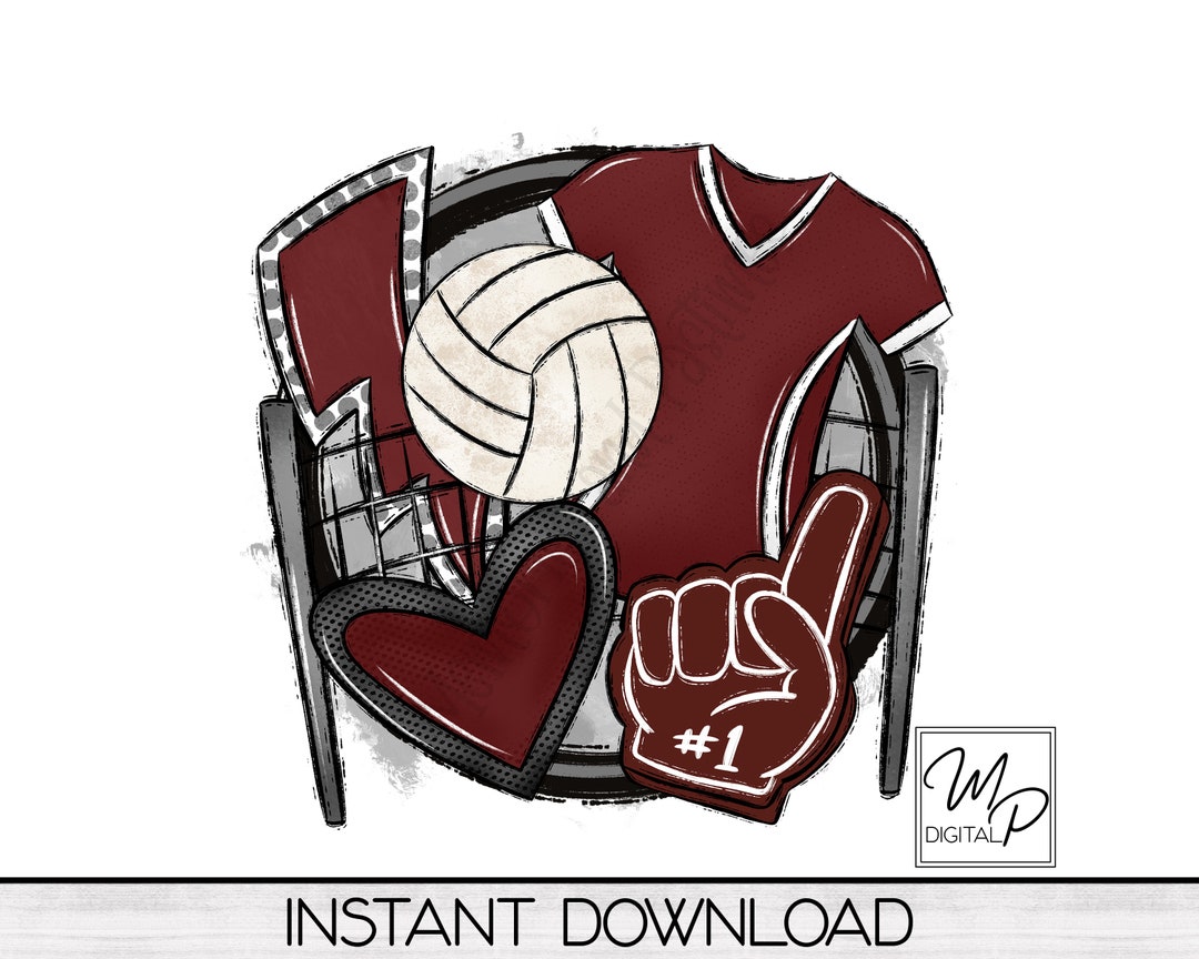 Maroon Volleyball Sublimation Design PNG Digital Download Tote Mug ...