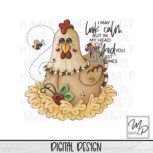 Lustiges Huhn PNG Sublimationsdesign für Shirt oder Tasse, Digital Design Download