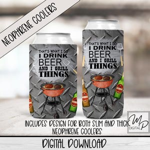 Diseño de sublimación de enfriador de latas de cerveza y parrilla de neopreno, enfriador de latas de tela plegable PNG, soporte para latas, enfriador de latas PNG Descargar