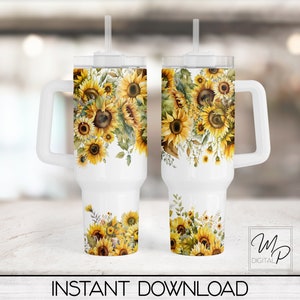 Sunflower 40oz Tumbler Wrap Design - PNG Tumbler Sublimation Design Download - Commercial Use