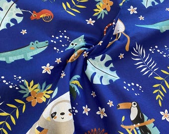 Safari Animal Fabric: OEKO-TEX Cotton Poplin, Kids Jungle Print