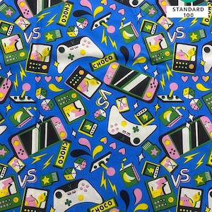Retro Video Game Fabric - 100% Cotton Poplin, Gamer Themed Fabric by Meter or Yard, OEKO-TEX Certified, Sewing Quilting Fabric