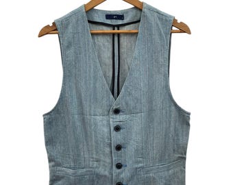 Vintage GU Blue Denim Vest – Japanese Minimalist Workwear Style – Size 19 x 24.5