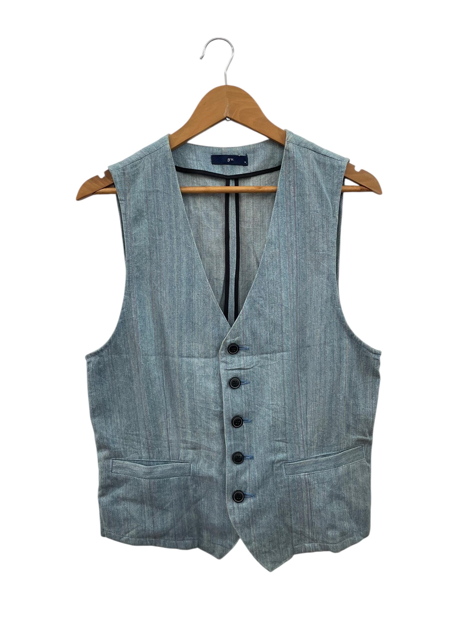 Vintage GU Blue Denim Vest – Japanese Minimalist Workwear Style