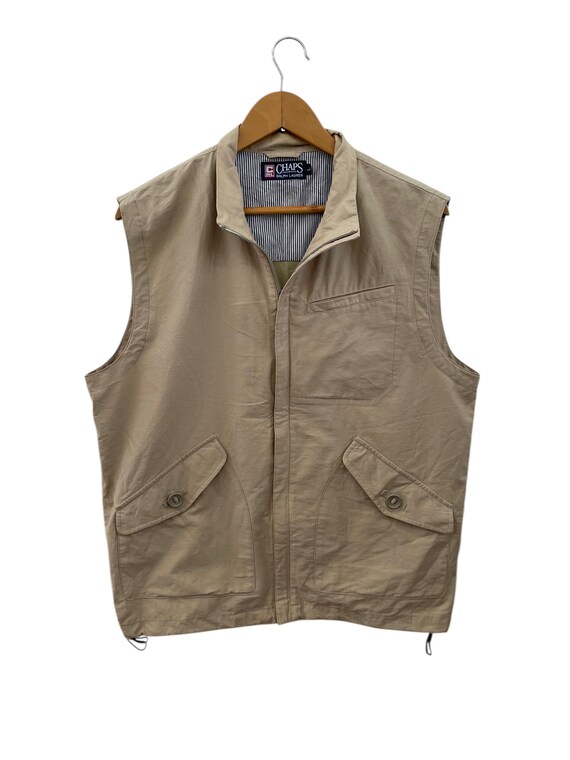 CHAPS Ralph Lauren Khaki Utility Vest – Zip Front Sleeveless