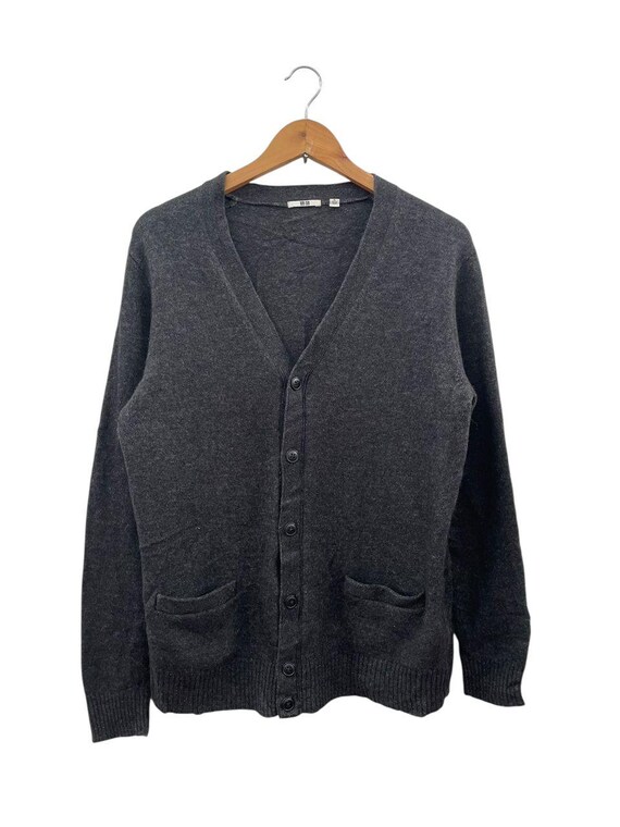 Uniqlo Wool Cardigan Grey Knit Sweater Kurt Cobain Style 90s 