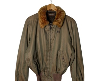Vintage 80s Calvin Klein Bomber Sherpa Jacket Olive Green Army Super Rare