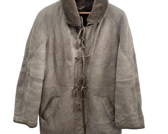 Vintage Spanish Lambskin Leather Sherpa Winter Jacket