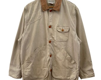 Vintage Banana Republic Michigan Chore Jacket Leather Collar Super Rare