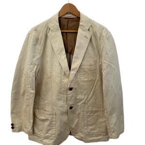 KANSAI YAMAMOTO Marynarka lniana w stylu vintage – kolor kremowy