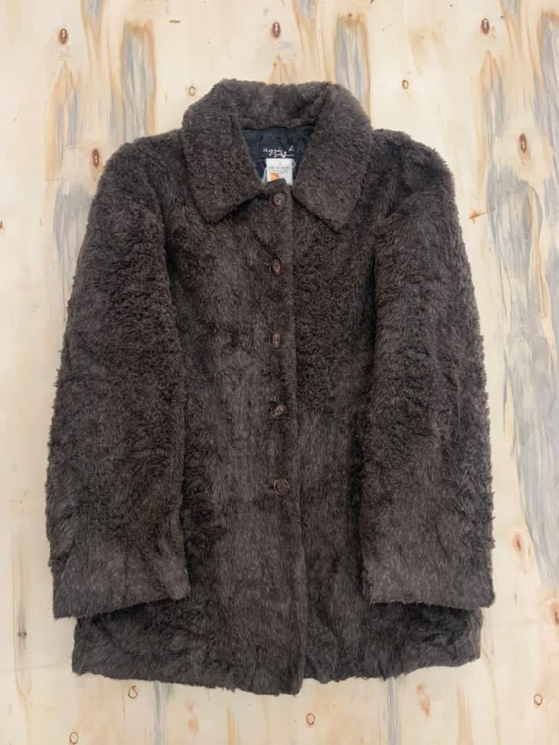 Agnes B. Wool Faux Fur Jacket Buttoned Brown Wool Jacket Pg18 - Etsy