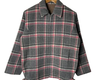 Vintage wol kasjmier geruite tartan rits jas flanel jas